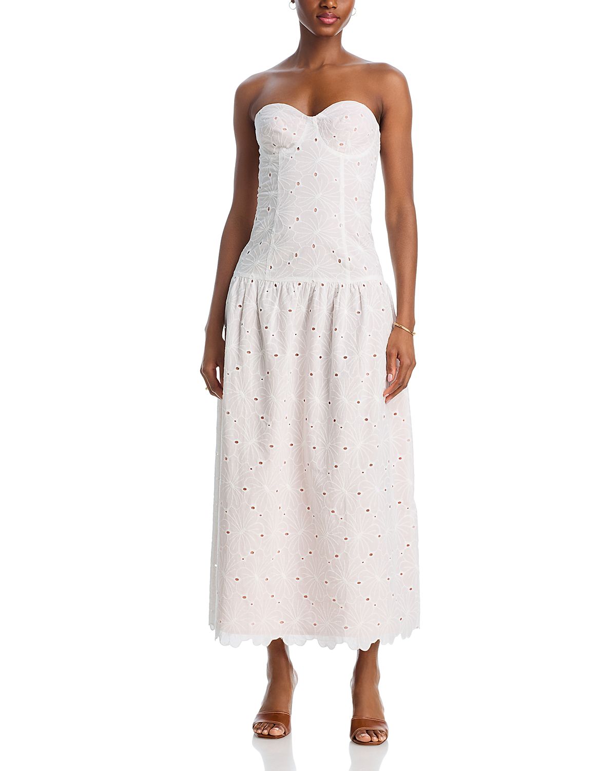 Aqua Damaris Eyelet Drop Waist Midi Dress - Exclusive