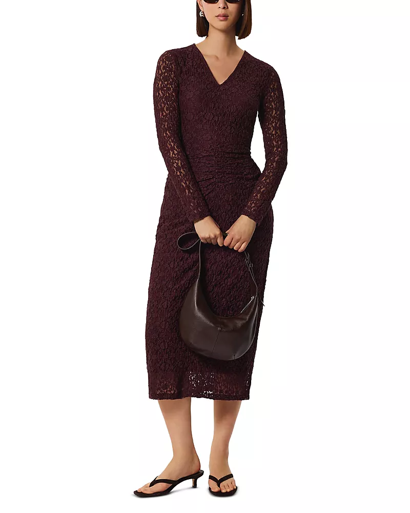 Whistles Ruched Bodice Lace Dress