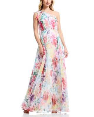 Sleeveless One Shoulder Ruffle Fit-and-Flare Gown