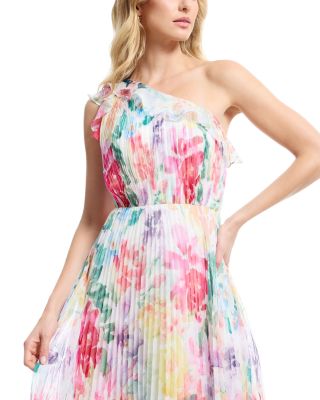 Sleeveless One Shoulder Ruffle Fit-and-Flare Gown