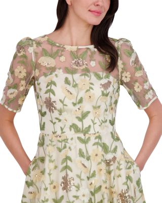 Three Quarter Sleeve Short Dress with Illusion Yoke