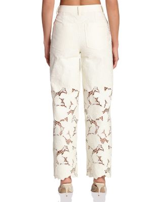 Guipure Lace Wide Leg Jeans in Off White