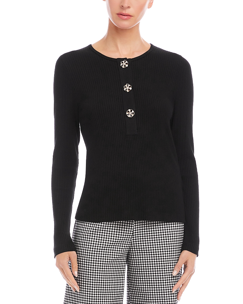 Karen Kane Ribbed Floral Button Top