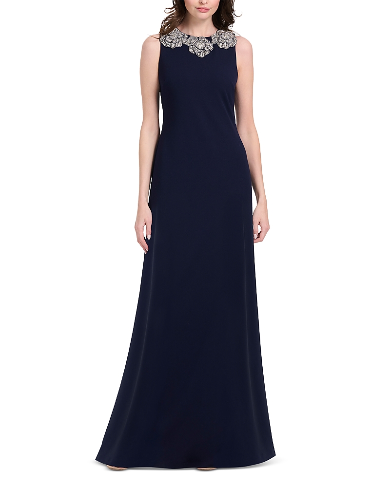 Emily Shalant Crystal Floral Neck Gown