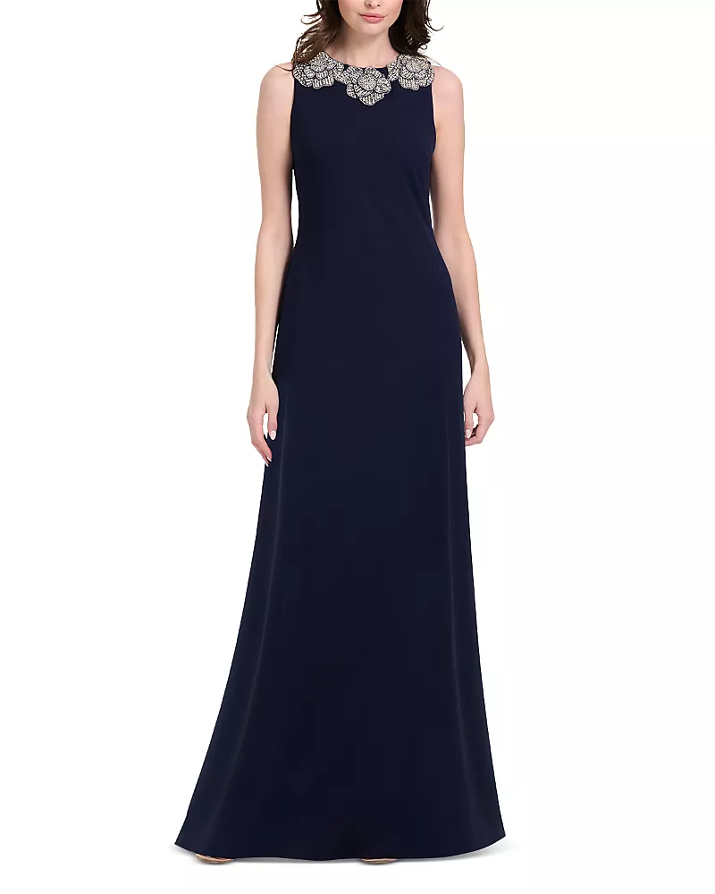 Emily Shalant Crystal Floral Neck Gown