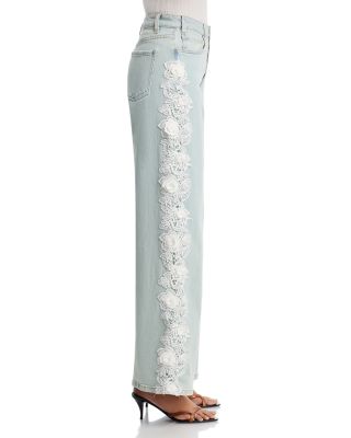 Esme High Rise 3D Lace Combo Jeans in Ice Blue/White