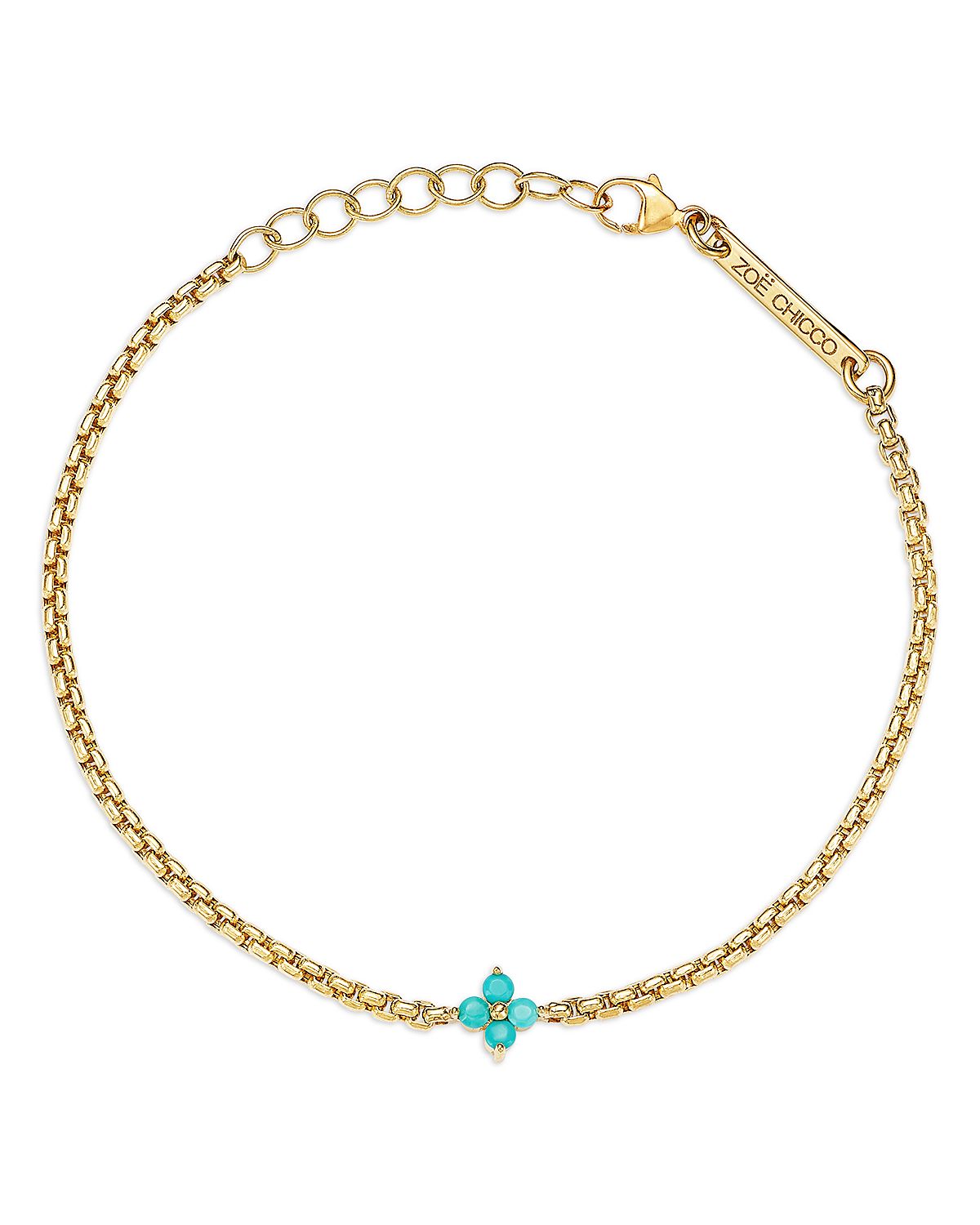 Zoe Chicco 14K Yellow Gold Turquoise Gemstones Flower Cluster Box Link Chain Bracelet