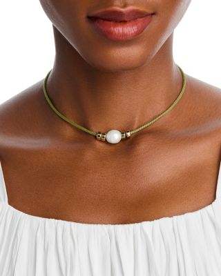 14K Yellow Gold Paracord Cultured Freshwater Baroque Pearl & Rondelle Collar Necklace, 12-26"