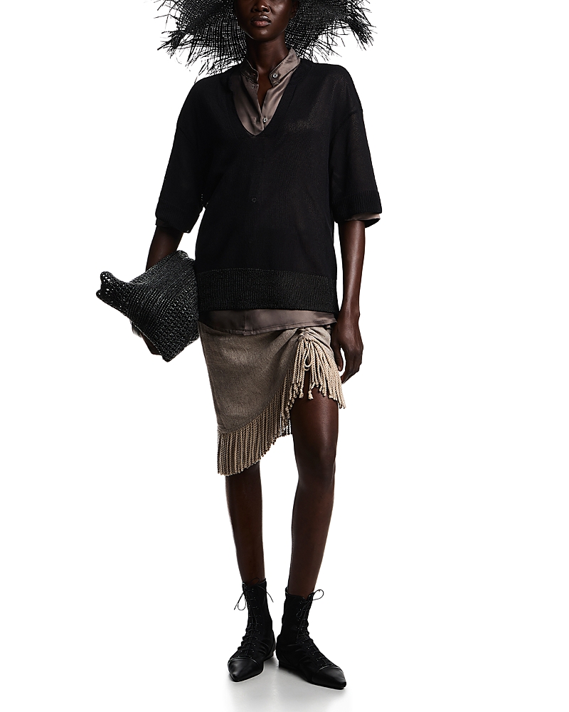 Emporio Armani Heavy Canvas Fringe Trim Linen Skirt