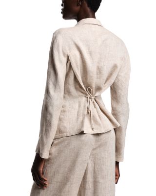 Mixed Linen Chambray Tie Detail Blazer