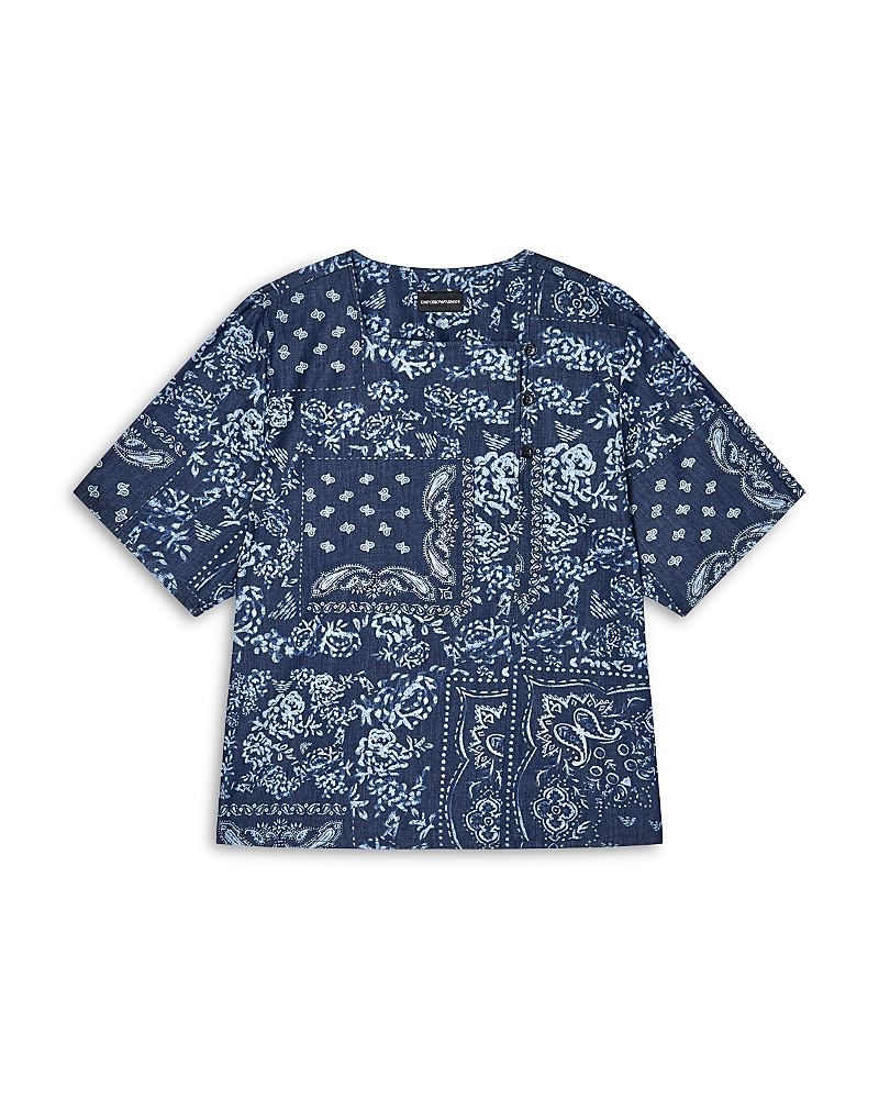 Emporio Armani Bandana Print Chambray Short Sleeve Top