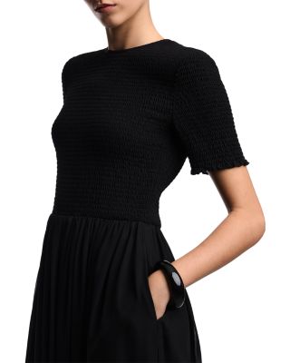 Smocked Bodice Techno Georgette Midi Dress