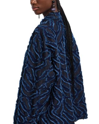 Fringe Embossed Blouson Denim Jacket