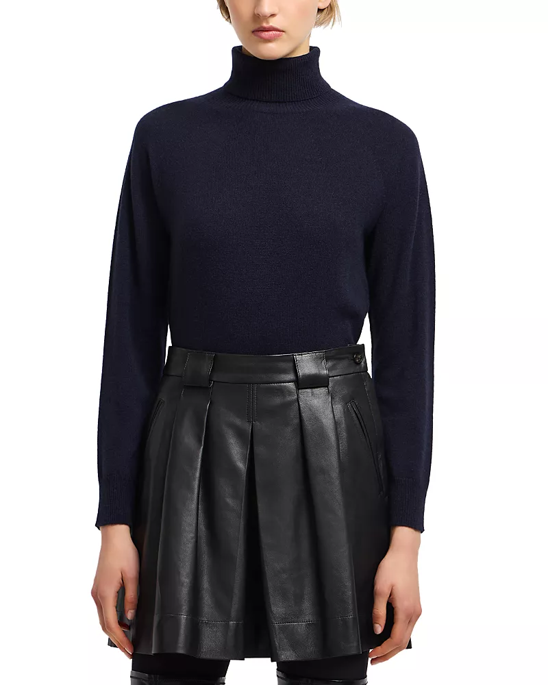 Emporio Armani Nappa Leather Skirt with Pleating