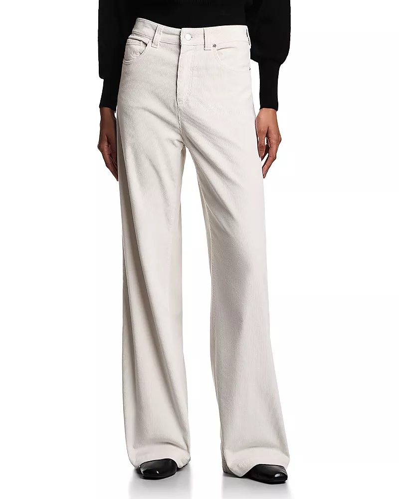 Emporio Armani High Rise Wide Leg Garment Dyed Corduroy Jeans in Putty