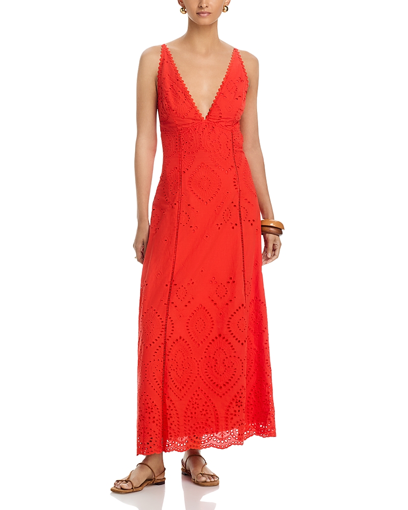 Aqua Eyelet V Neck Maxi Dress - Exclusive