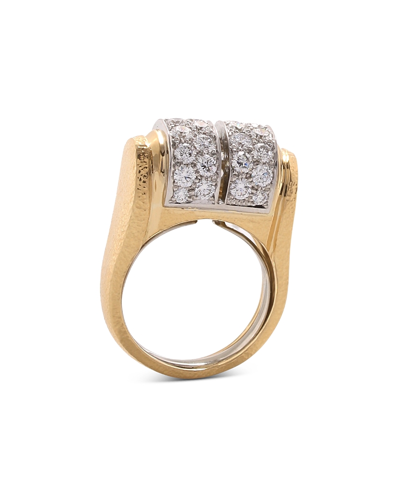 David Web Platinum & Yellow Gold 57th Street Diamond Twin Arches Statement Ring