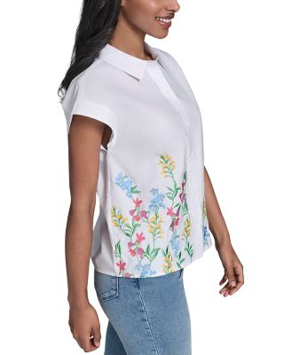 Placed Floral Embroidery Button Down Shirt