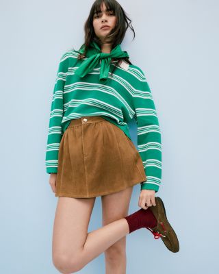 Cropped Striped Polo Sweater