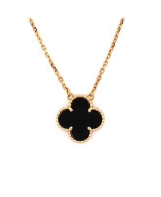  Vintage Alhambra Pendant Necklace 18K Gold and Onyx, 16.5"