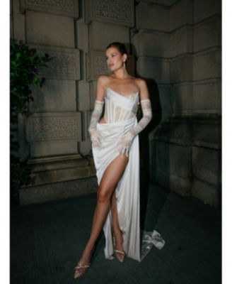  Callie Corset Draping High Slit Gown