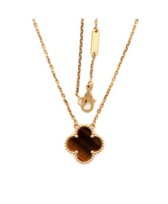  Vintage Alhambra Pendant Necklace 18K Gold and Tiger Eye, 16.5"