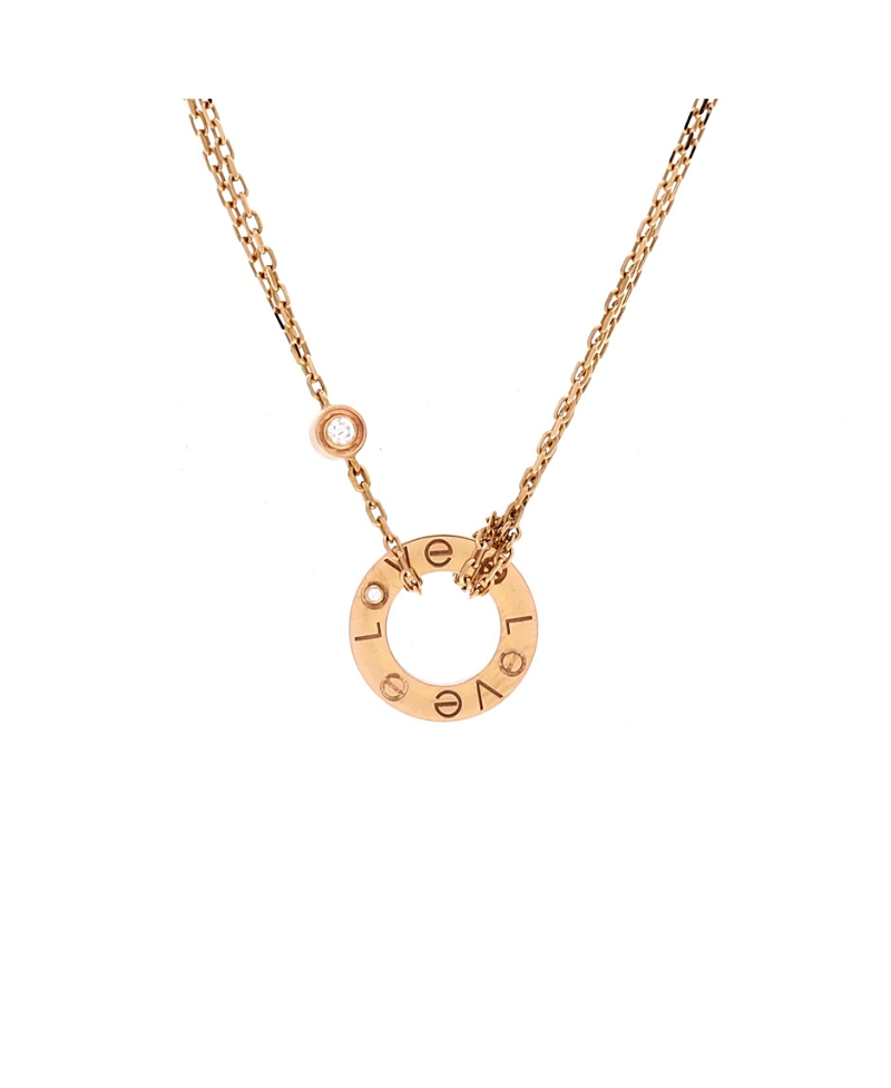 Pre-Owned Cartier 2 Diamonds Love Pendant Necklace 18K Gold and Diamonds, 16"