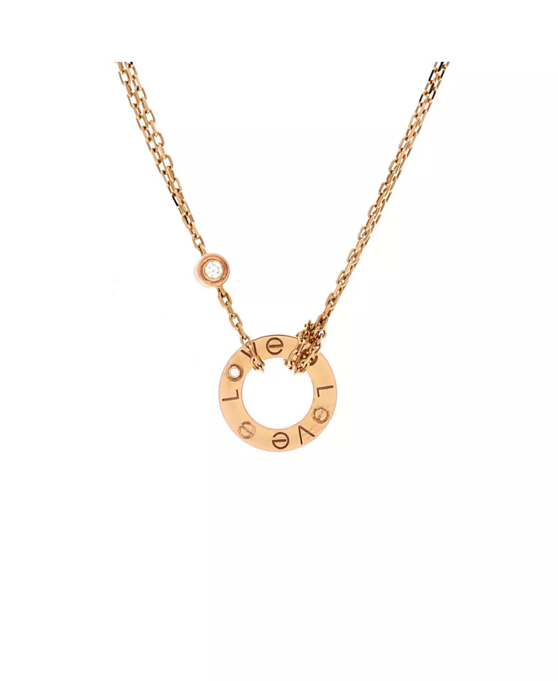 Pre-Owned Cartier 2 Diamonds Love Pendant Necklace 18K Gold and Diamonds, 16"