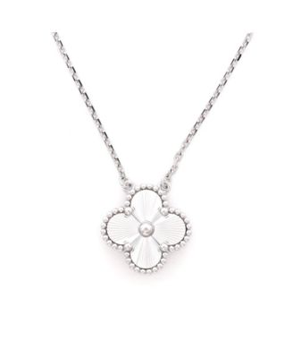  Vintage Alhambra Pendant Necklace Guilloche 18K White Gold, 16.75"