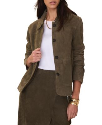  Women's Suede Jacket with Classic Collar & Button-Front Pockets