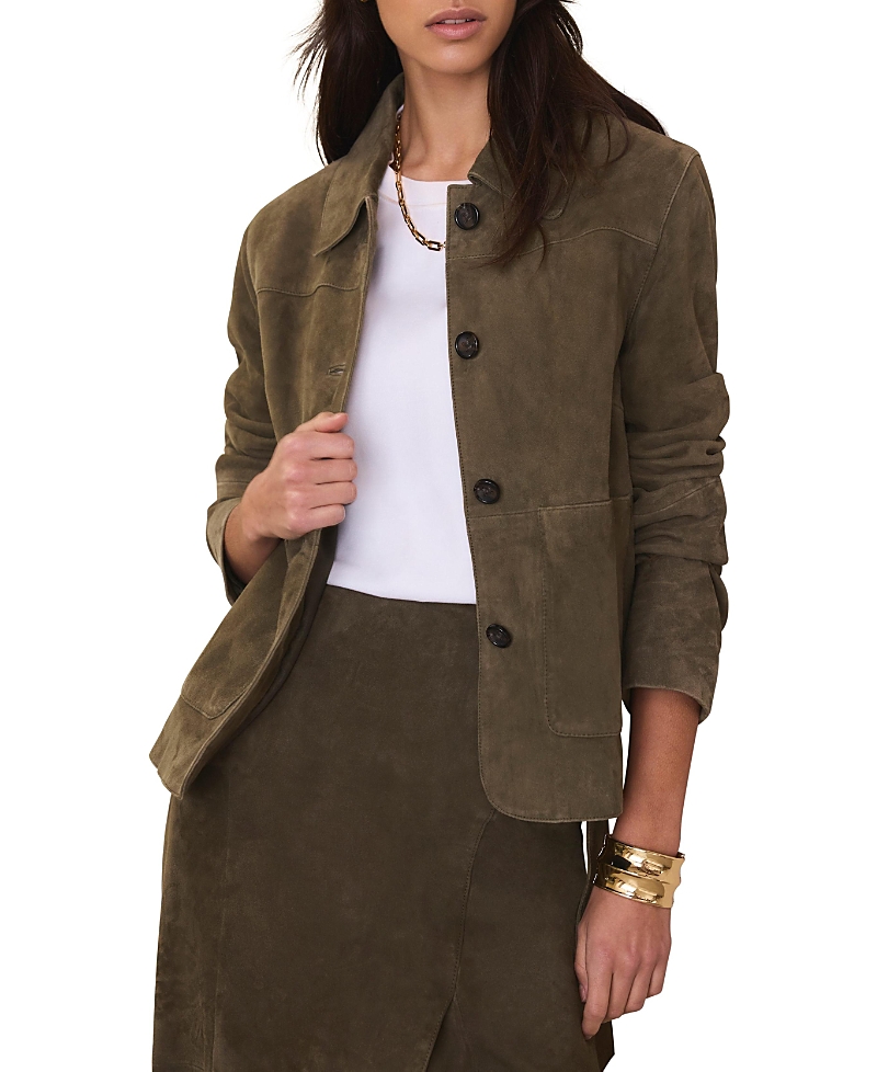 Mint Velvet Women's Suede Jacket with Classic Collar & Button-Front Pockets
