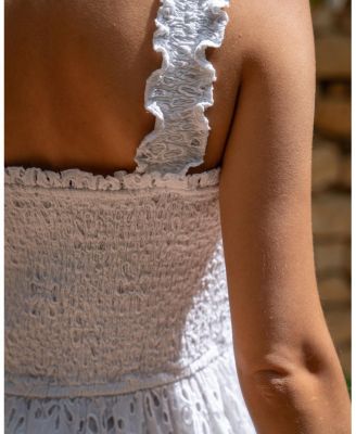  Kristen Sleeveless Smocked Eyelet Midi Dress