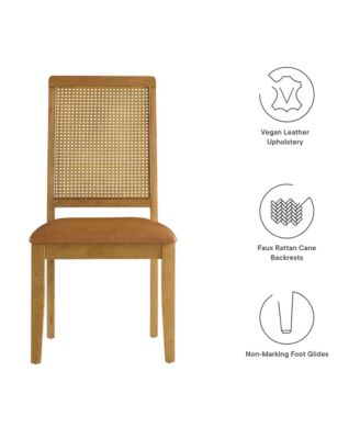 Arlo Faux Leather Upholstered Faux Rattan and Wood Dining Side Chairs, Set of 2