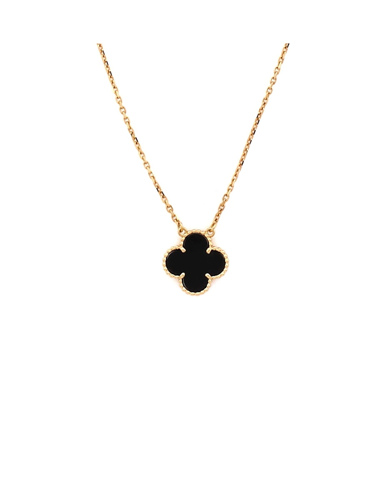 Pre-Owned Van Cleef & Arpels Vintage Alhambra Pendant Necklace 18K Gold and Onyx, 16.25"