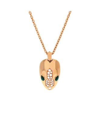  Serpenti Seduttori Pendant Necklace 18K Rose Gold with Diamonds and Malachite, 17.25"