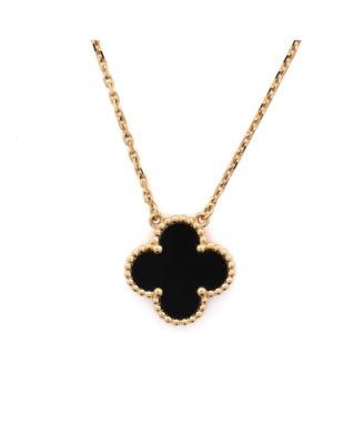  Vintage Alhambra Pendant Necklace 18K Gold and Onyx, 16.25"