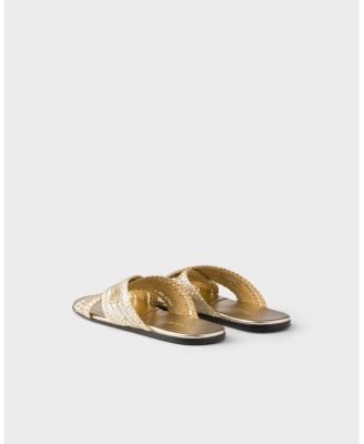 Women's Woven Leather Crisscross Slides