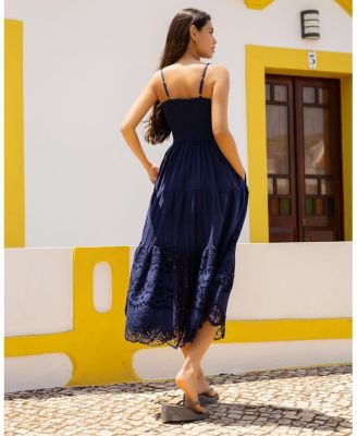 Kristen Smocked Embroidered Tiered Midi Dress