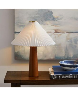 Jessica Wooden Base Table Lamp With Pleated Fabric Shade