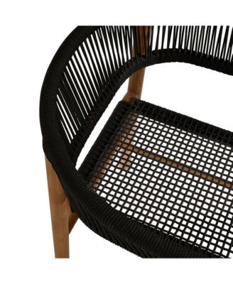  Vienna Outdoor Patio Teak and Rope Curved-Back Dining Armchairs, Set of 2