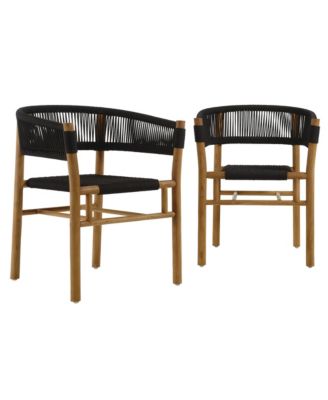  Vienna Outdoor Patio Teak and Rope Curved-Back Dining Armchairs, Set of 2