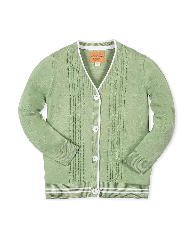 Hope & Henry Boys' Organic Cable Cardigan Sweater with Tipping - Big Kid