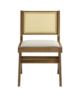  Thera Leather and Cane Dining Side Chairs, Set of 2