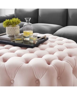 Amour Tufted Button Large Round Performance Velvet Ottoman