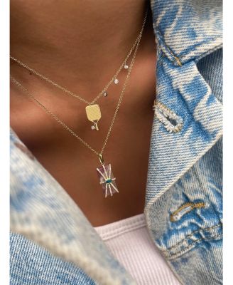 14K White & Yellow Gold Pickleball Racket Pendant Necklace, 16-18" 