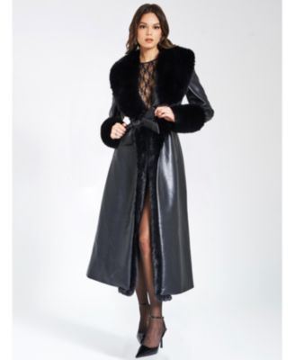  Zaida Faux Fur Trim Faux Leather Coat