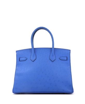Birkin 30 Handbag Blue Ostrich with Gold Hardware