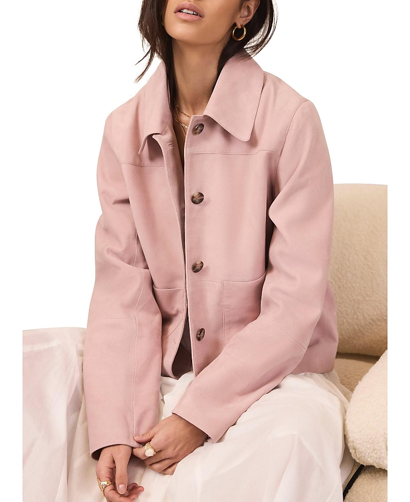 Mint Velvet Women's Suede Jacket with Classic Collar & Button-Front Pockets