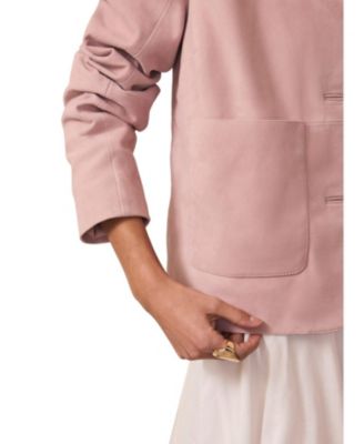  Women's Suede Jacket with Classic Collar & Button-Front Pockets