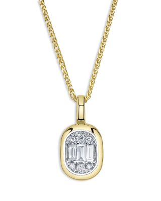 14K Yellow Gold Diamond Baguette & Round Chopin Pendant Necklace, 18"